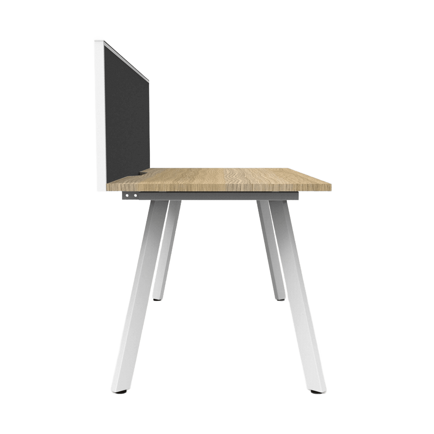 Eternity Single Straight Desk with Screen (Natural Oak Worktop) 1200x750 White Powdercoat Black Screen / White Frame