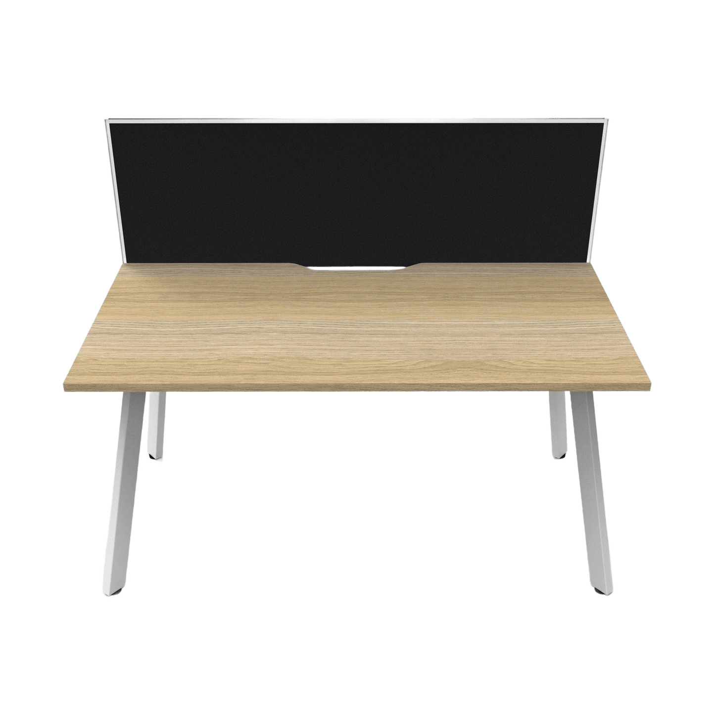 Eternity Single Straight Desk with Screen (Natural Oak Worktop) 1200x750 White Powdercoat Black Screen / White Frame