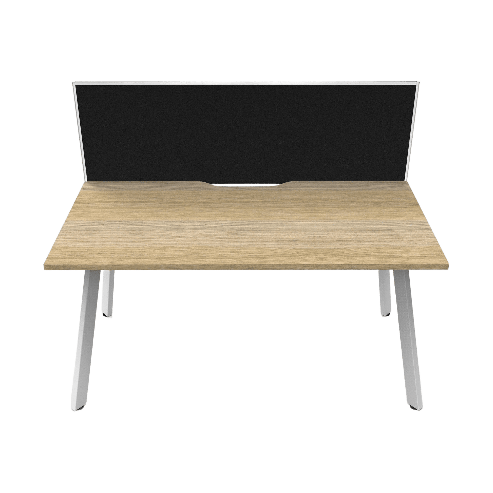 Eternity Single Straight Desk with Screen (Natural Oak Worktop) 1200x750 White Powdercoat Black Screen / White Frame