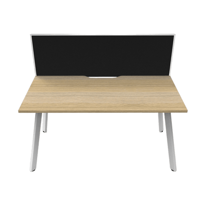 Eternity Single Straight Desk with Screen (Natural Oak Worktop) 1200x750 White Powdercoat Black Screen / White Frame