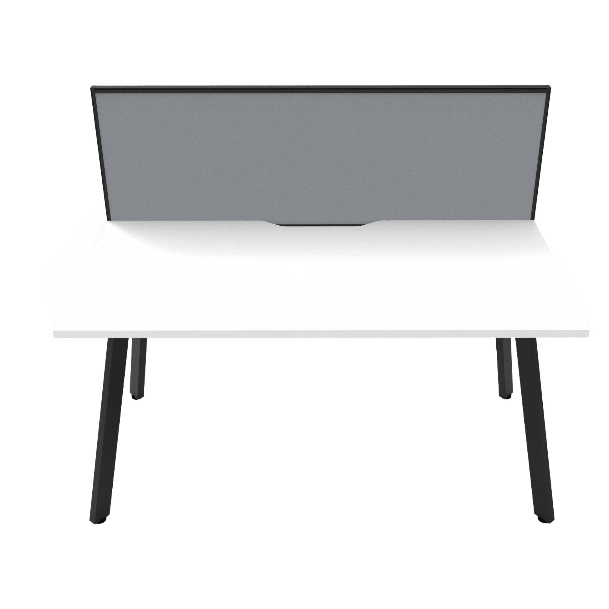 Eternity Single Straight Desk with Screen (White Worktop) 1200 X 750 Black Powdercoat Grey Screen with Black Frame - Office Furniture Company