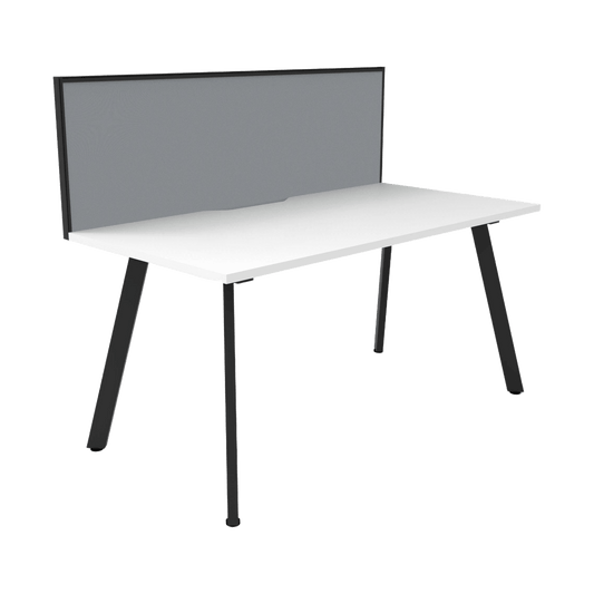 Eternity Single Straight Desk with Screen (White Worktop) 1200 X 750 Black Powdercoat Grey Screen with Black Frame - Office Furniture Company