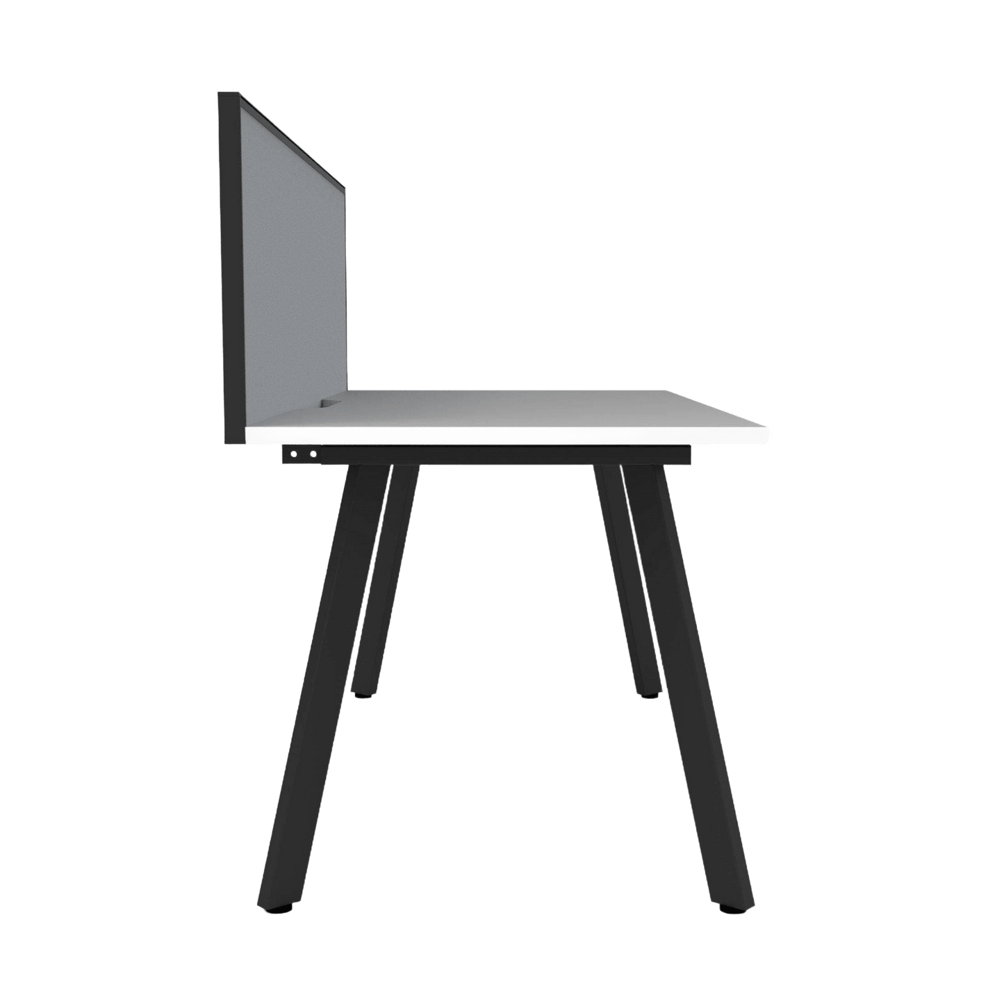 Eternity Single Straight Desk with Screen (White Worktop) 1200 X 750 Black Powdercoat Grey Screen with Black Frame - Office Furniture Company