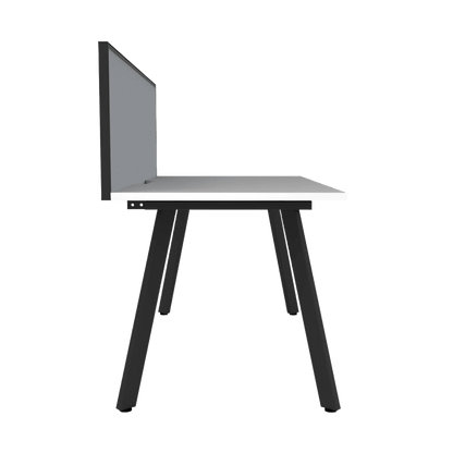 Eternity Single Straight Desk with Screen (White Worktop) 1200 X 750 Black Powdercoat Grey Screen with Black Frame - Office Furniture Company