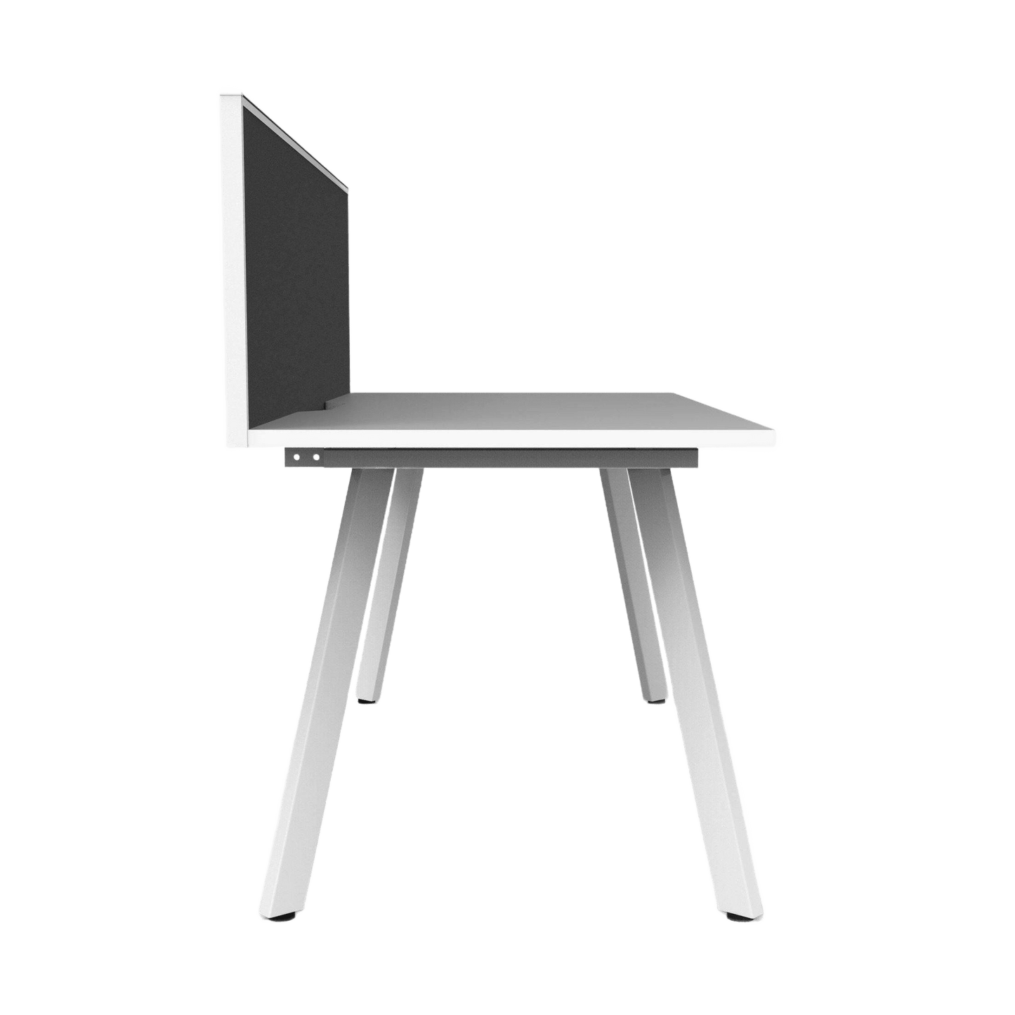 Eternity Single Straight Desk with Screen (White Worktop) 1200 X 750 Black Powdercoat Grey Screen with Black Frame - Office Furniture Company