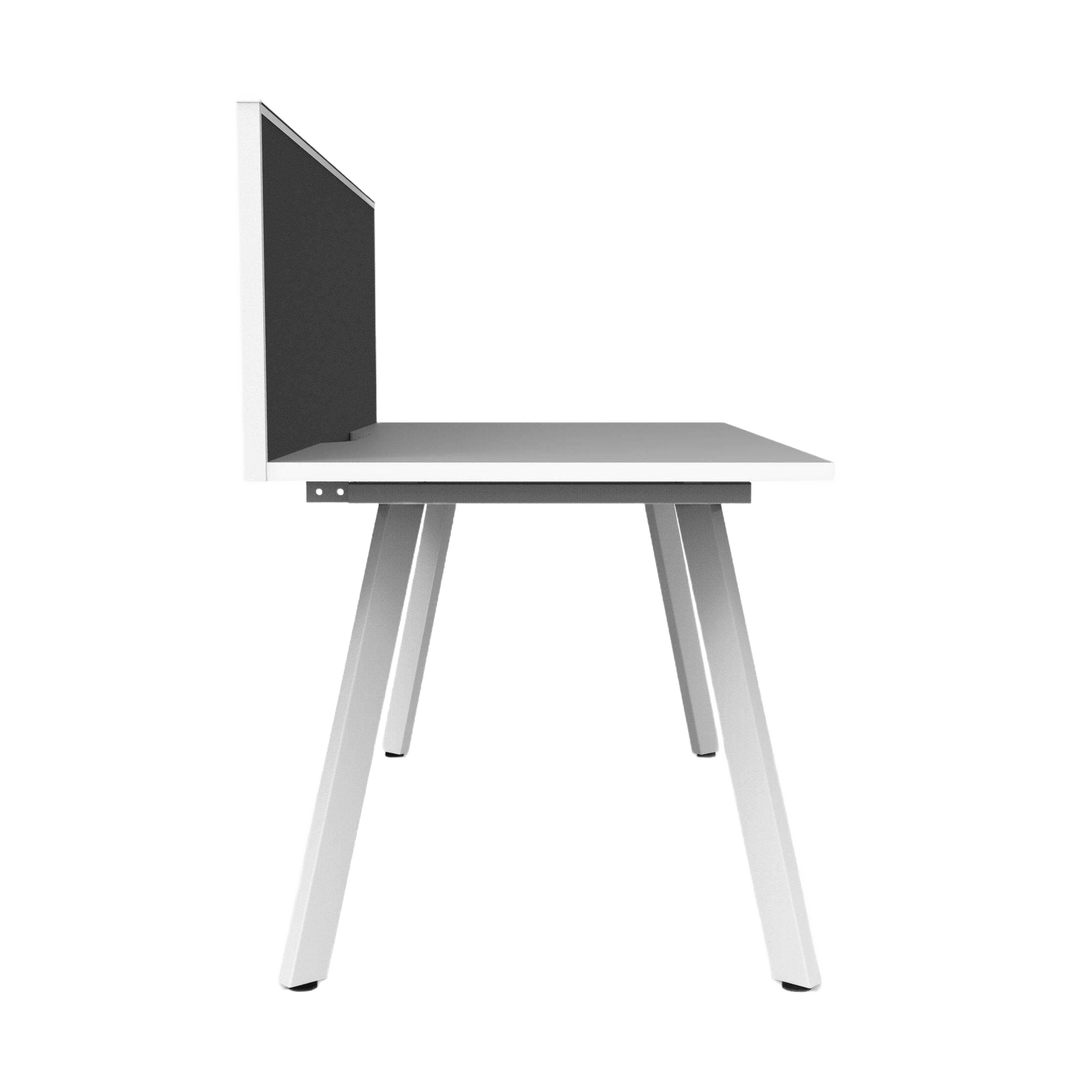 Eternity Single Straight Desk with Screen (White Worktop) 1200 X 750 Black Powdercoat Grey Screen with Black Frame - Office Furniture Company