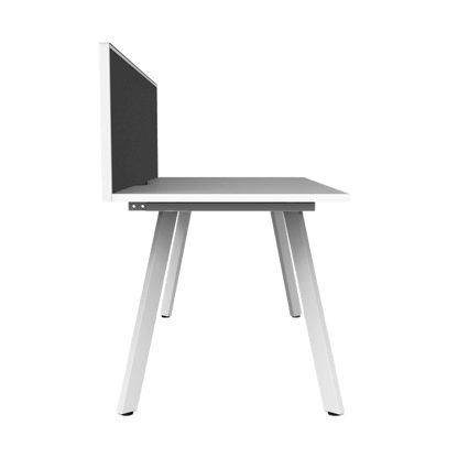 Eternity Single Straight Desk with Screen (White Worktop) 1200 X 750 Black Powdercoat Grey Screen with Black Frame - Office Furniture Company