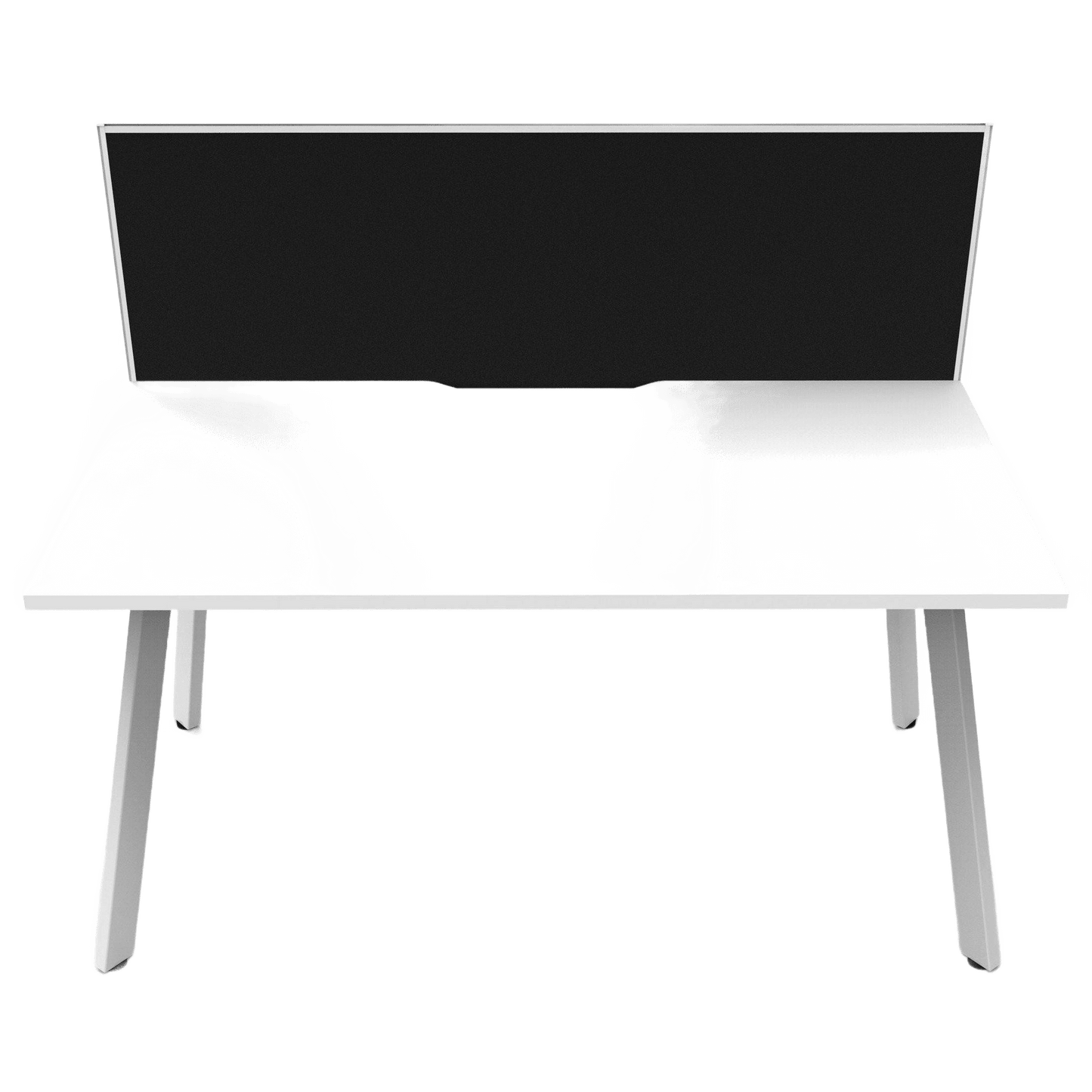 Eternity Single Straight Desk with Screen (White Worktop) 1200 X 750 White Powdercoat Black Screen with White Frame - Office Furniture Company