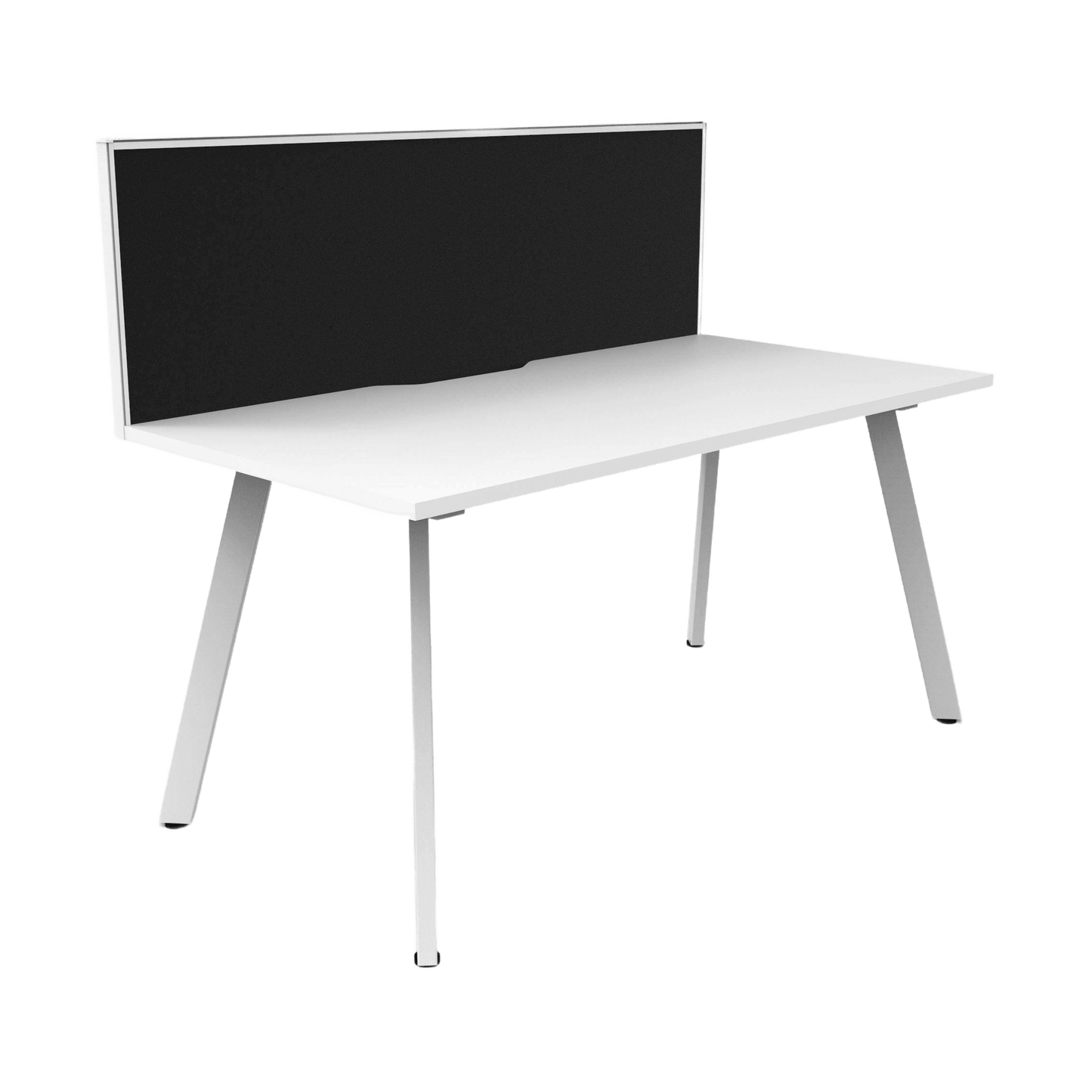 Eternity Single Straight Desk with Screen (White Worktop) 1200 X 750 White Powdercoat Black Screen with White Frame - Office Furniture Company