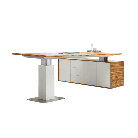 Evolution Executive Height Adjustable Desk with Buffet Right Hand Side Return - Office Furniture Company