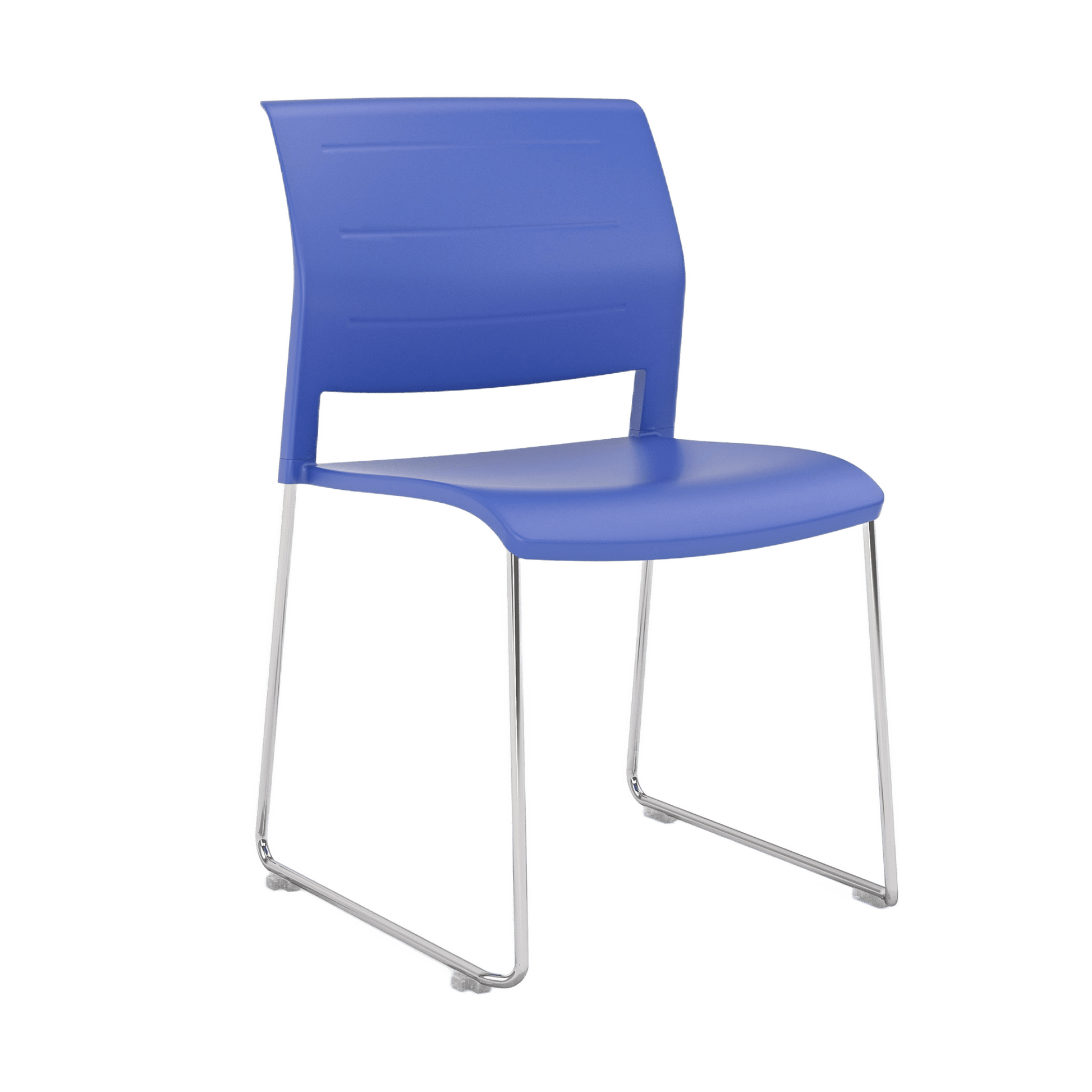 Game Chair Full Moulded Plastic Seat & Back Sled Base Indigo Chrome - Office Furniture Company