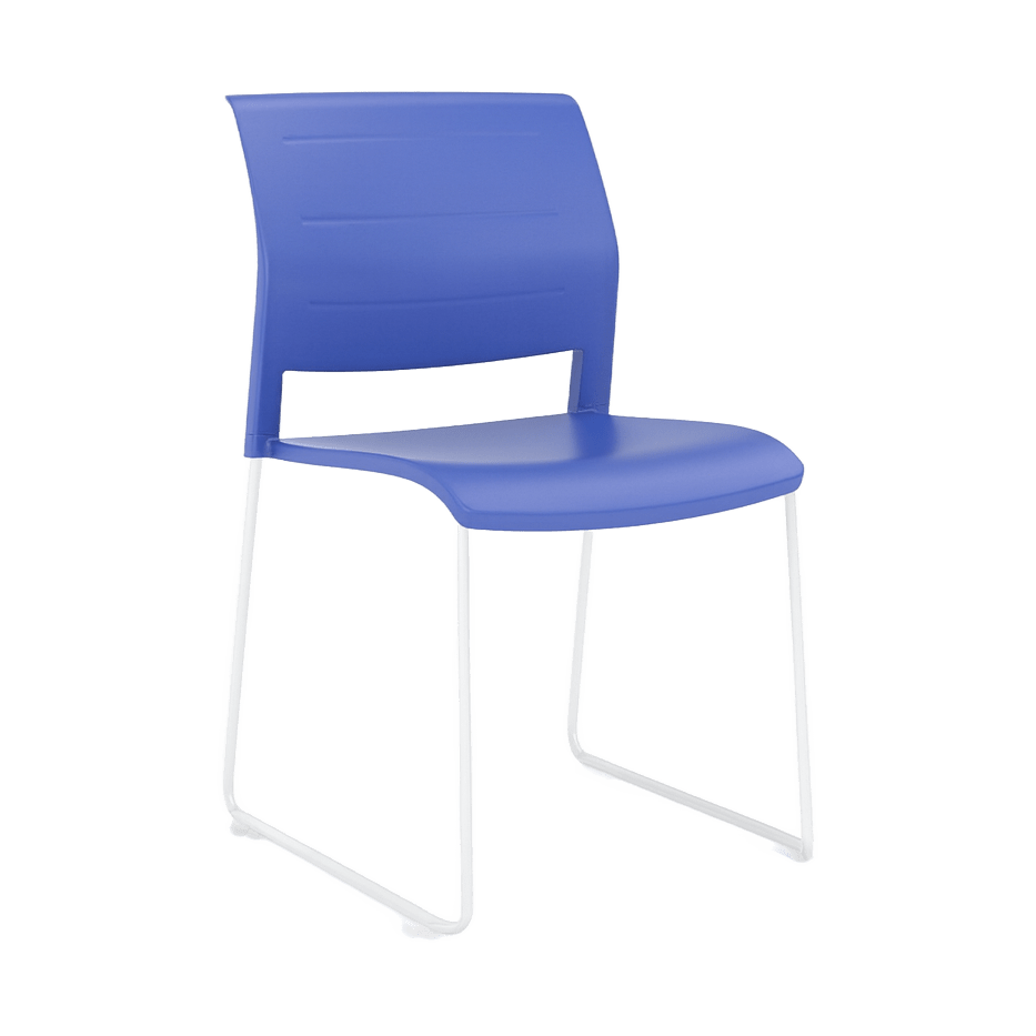 Game Chair Full Moulded Plastic Seat & Back Sled Base Indigo White - Office Furniture Company
