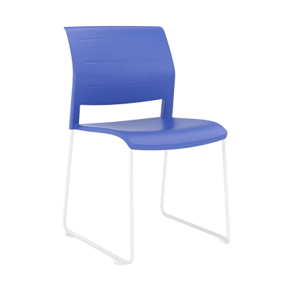 Game Chair Full Moulded Plastic Seat & Back Sled Base Indigo White - Office Furniture Company