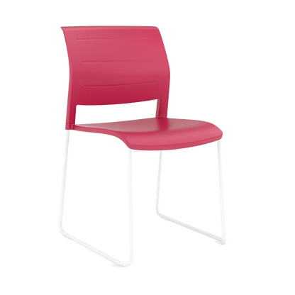 Game Chair Full Moulded Plastic Seat & Back Sled Base Red White - Office Furniture Company