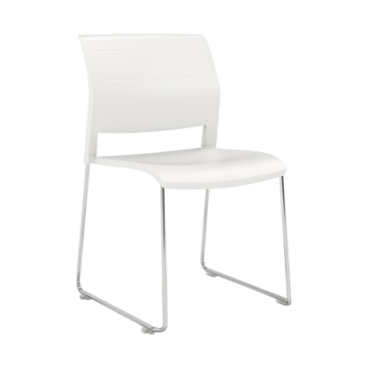 Game Chair Full Moulded Plastic Seat & Back Sled Base White Silver - Office Furniture Company