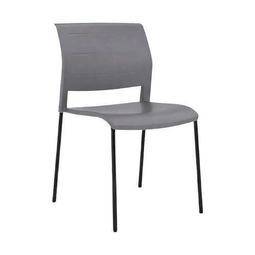 Game Chair Full Plastic Seat & Back 4 Leg Base Grey Charcoal Plastic (Game) Black Metal Base