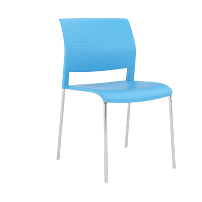 Game Chair Full Plastic Seat & Back 4 Leg Base Blue Aqua Plastic (Game) Silver Metal Base