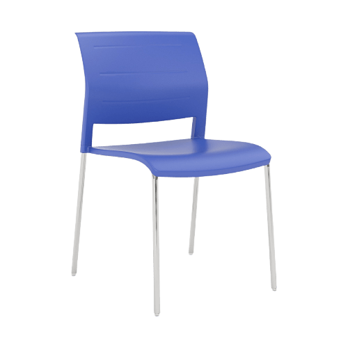 Game Chair Full Plastic Seat & Back 4 Leg Base Blue Indigo Plastic (Game) Silver Metal Base