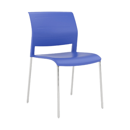 Game Chair Full Plastic Seat & Back 4 Leg Base Blue Indigo Plastic (Game) Silver Metal Base