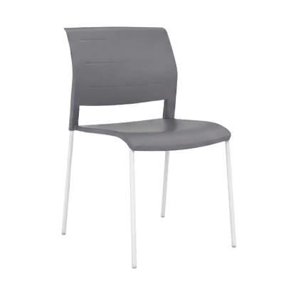 Game Chair Full Plastic Seat & Back 4 Leg Base Grey Charcoal Plastic (Game) White Metal Base