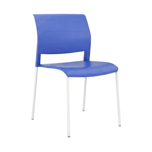 Game Chair Full Plastic Seat & Back 4 Leg Base Blue Indigo Plastic (Game) White Metal Base