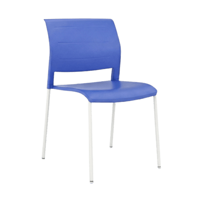 Game Chair Full Plastic Seat & Back 4 Leg Base Blue Indigo Plastic (Game) White Metal Base