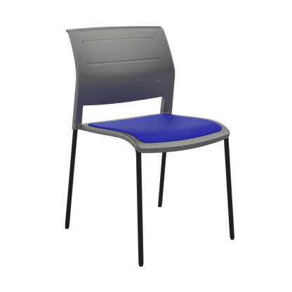 Game Chair Grey Shell with Upholstered Seat and Moulded Plastic Back 4 Leg Black Blue - Office Furniture Company