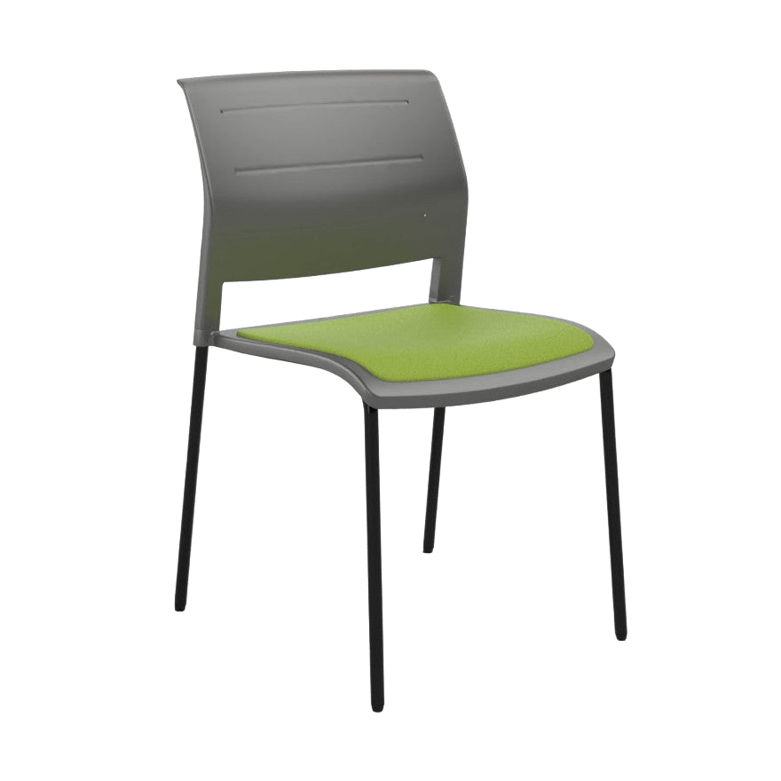 Game Chair Grey Shell with Upholstered Seat and Moulded Plastic Back 4 Leg Black Green - Office Furniture Company
