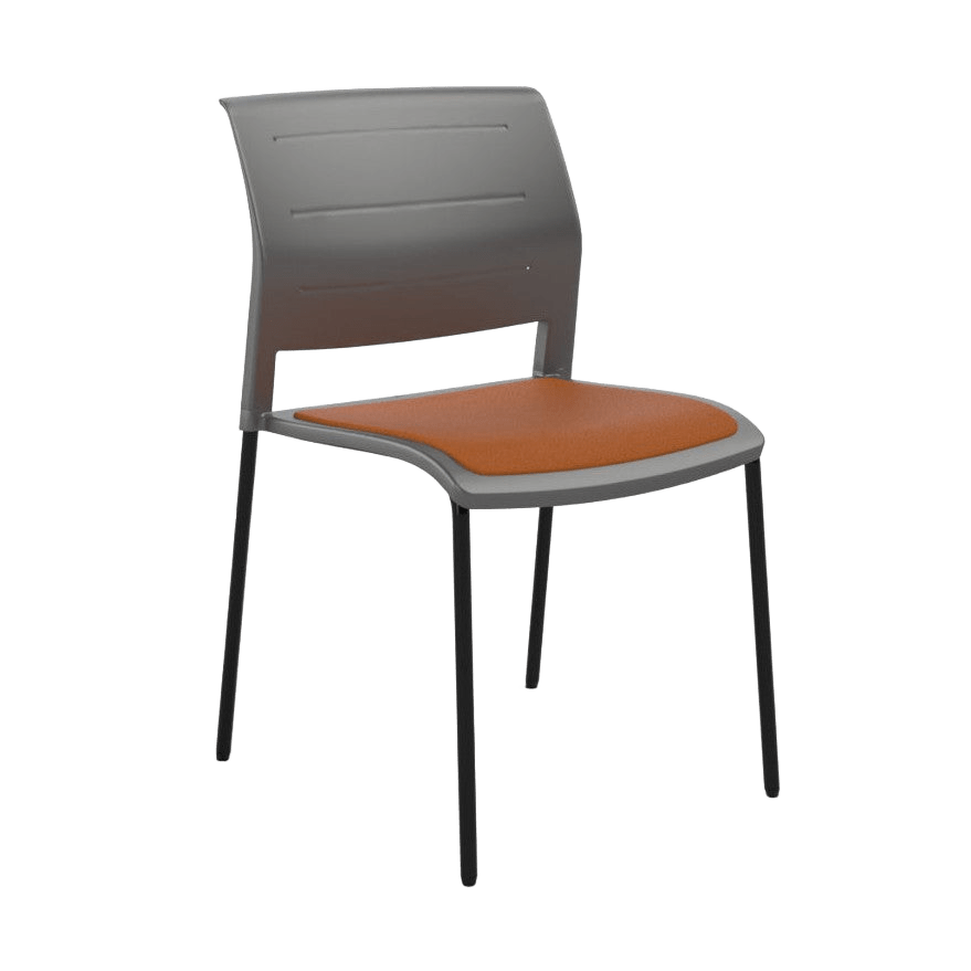Game Chair Grey Shell with Upholstered Seat and Moulded Plastic Back 4 Leg Black Orange - Office Furniture Company