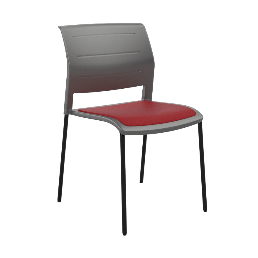 Game Chair Grey Shell with Upholstered Seat and Moulded Plastic Back 4 Leg Black Red - Office Furniture Company