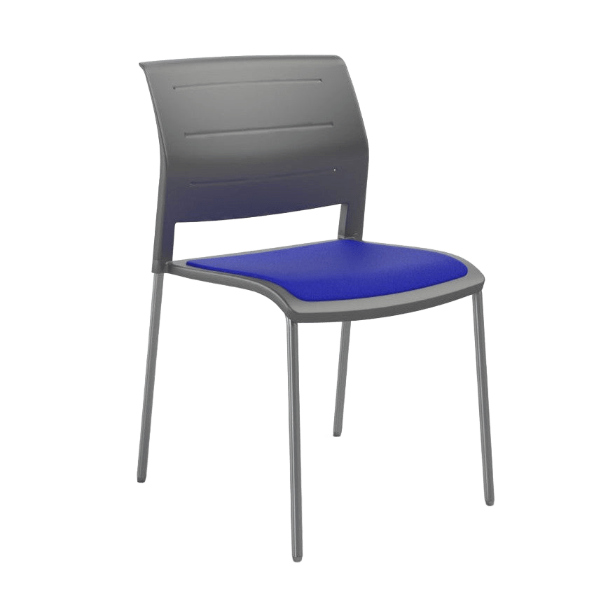 Game Chair Grey Shell with Upholstered Seat and Moulded Plastic Back 4 Leg Silver Blue - Office Furniture Company