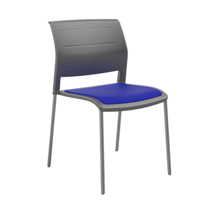 Game Chair Grey Shell with Upholstered Seat and Moulded Plastic Back 4 Leg Silver Blue - Office Furniture Company