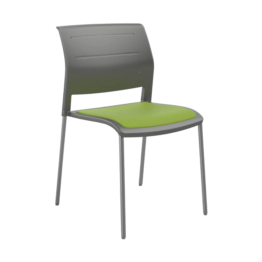 Game Chair Grey Shell with Upholstered Seat and Moulded Plastic Back 4 Leg Silver Green - Office Furniture Company