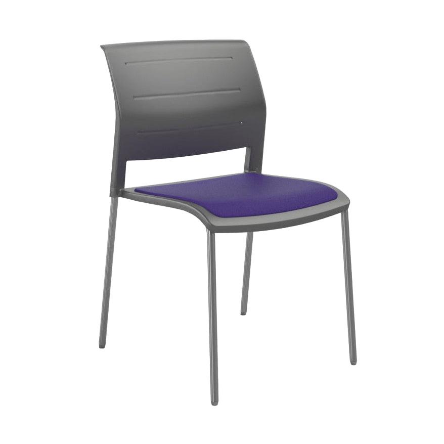 Game Chair Grey Shell with Upholstered Seat and Moulded Plastic Back 4 Leg Silver Purple - Office Furniture Company