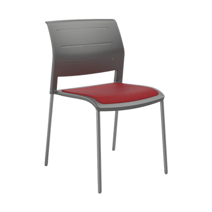 Game Chair Grey Shell with Upholstered Seat and Moulded Plastic Back 4 Leg Silver Red - Office Furniture Company