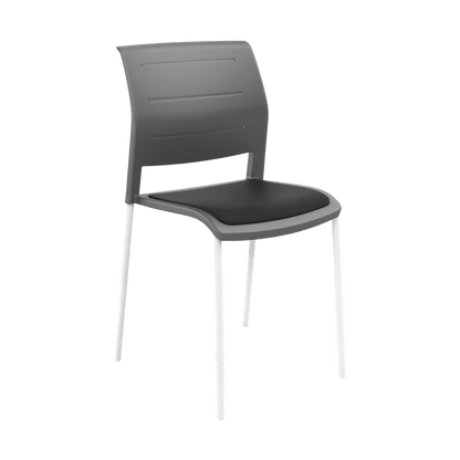 Game Chair Grey Shell with Upholstered Seat and Moulded Plastic Back 4 Leg White Black - Office Furniture Company