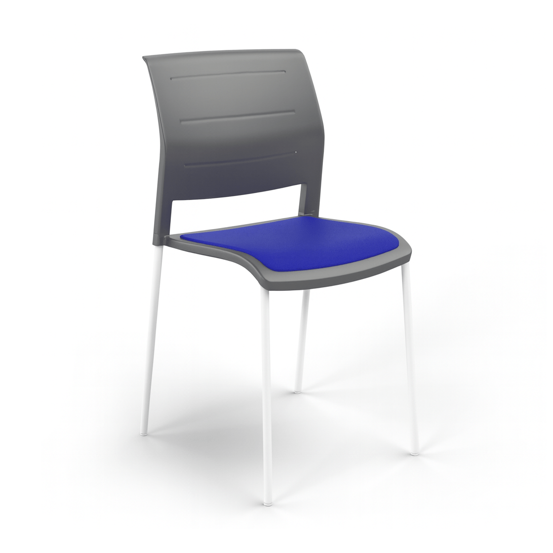 Game Chair Grey Shell with Upholstered Seat and Moulded Plastic Back 4 Leg White Blue - Office Furniture Company