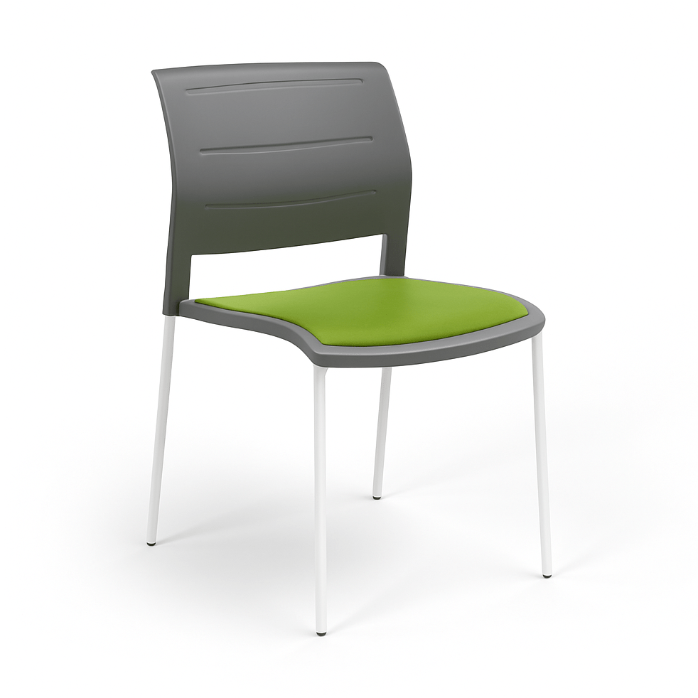 Game Chair Grey Shell with Upholstered Seat and Moulded Plastic Back 4 Leg White Green - Office Furniture Company