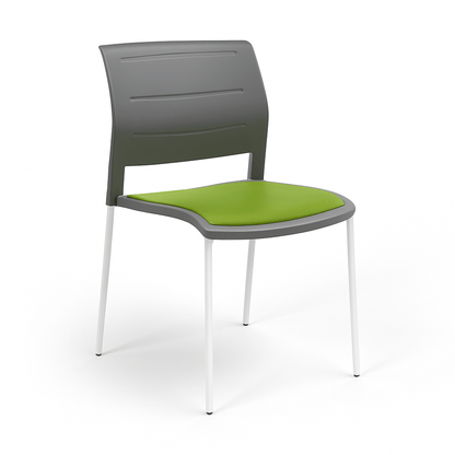Game Chair Grey Shell with Upholstered Seat and Moulded Plastic Back 4 Leg White Green - Office Furniture Company