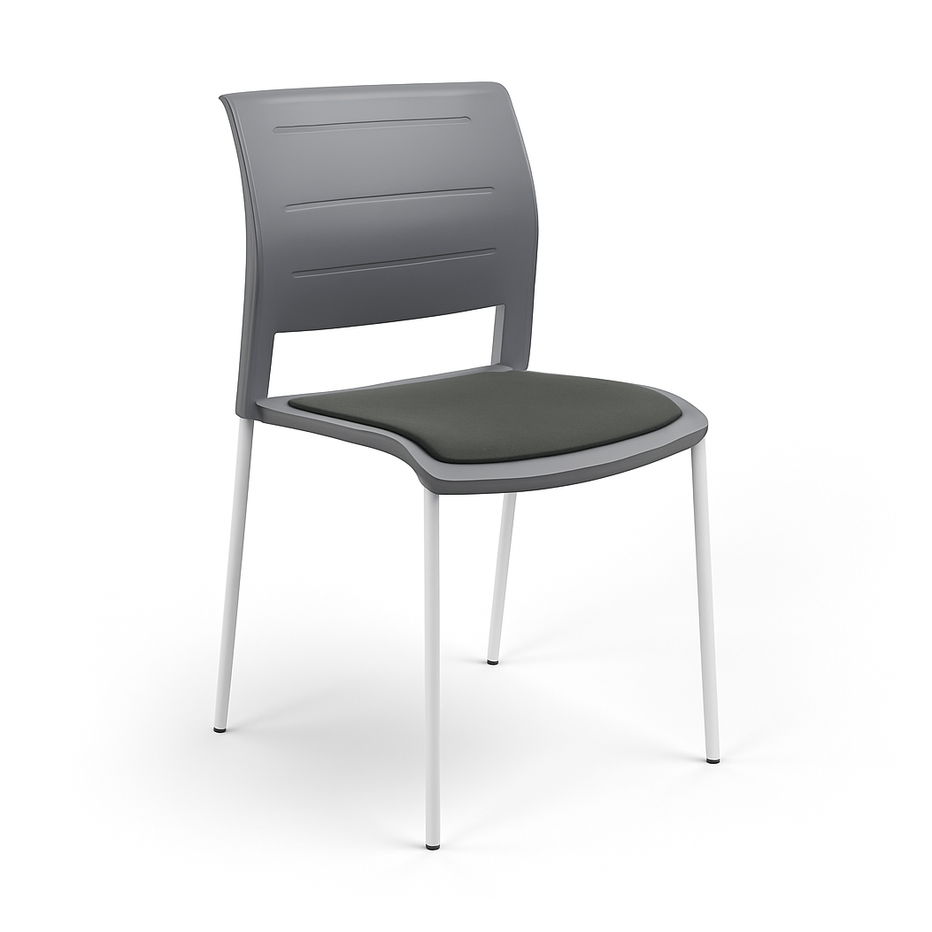 Game Chair Grey Shell with Upholstered Seat and Moulded Plastic Back 4 Leg White Grey - Office Furniture Company
