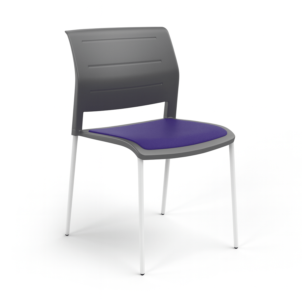 Game Chair Grey Shell with Upholstered Seat and Moulded Plastic Back 4 Leg White Purple - Office Furniture Company