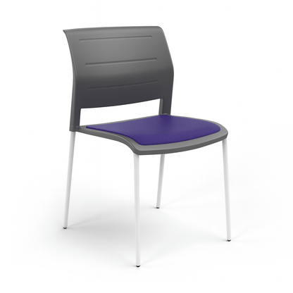 Game Chair Grey Shell with Upholstered Seat and Moulded Plastic Back 4 Leg White Purple - Office Furniture Company