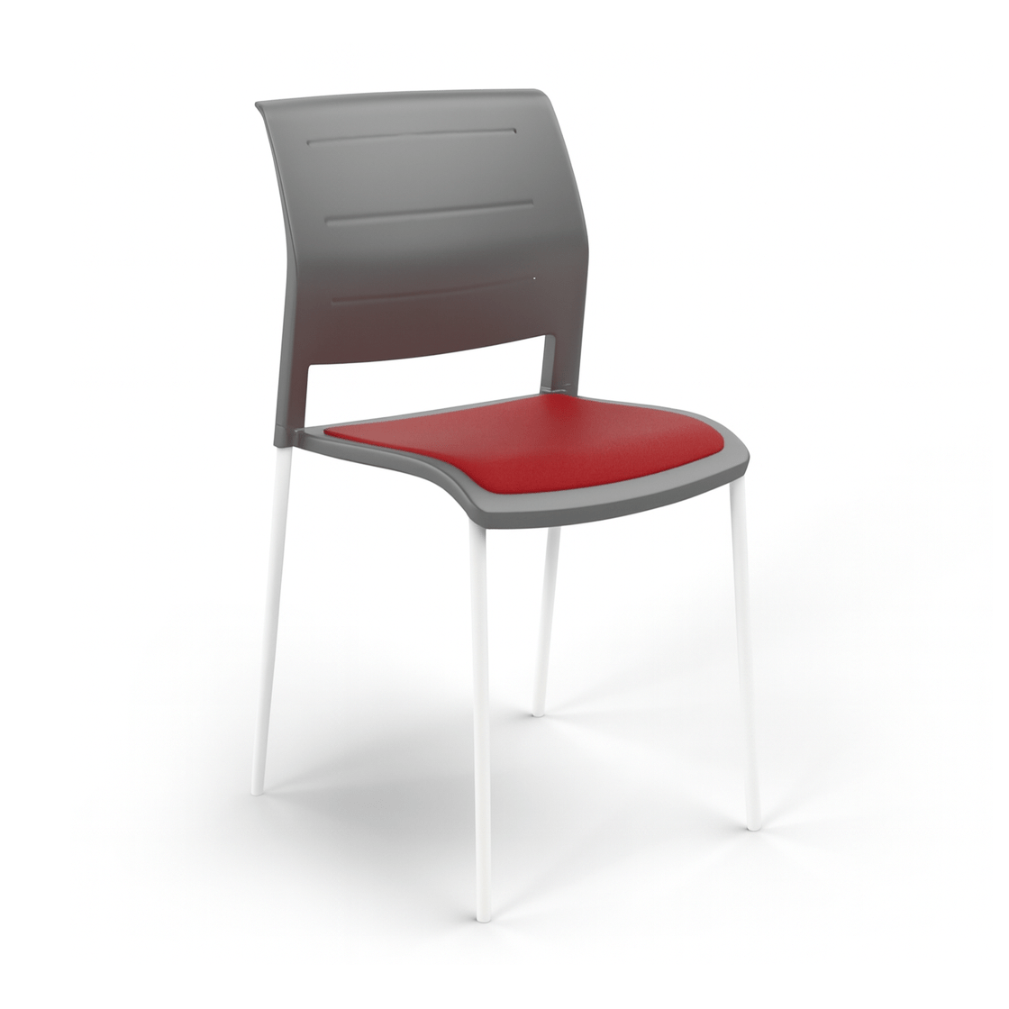 Game Chair Grey Shell with Upholstered Seat and Moulded Plastic Back 4 Leg White Red - Office Furniture Company