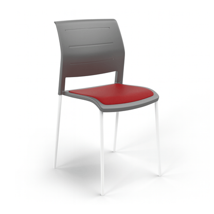 Game Chair Grey Shell with Upholstered Seat and Moulded Plastic Back 4 Leg White Red - Office Furniture Company