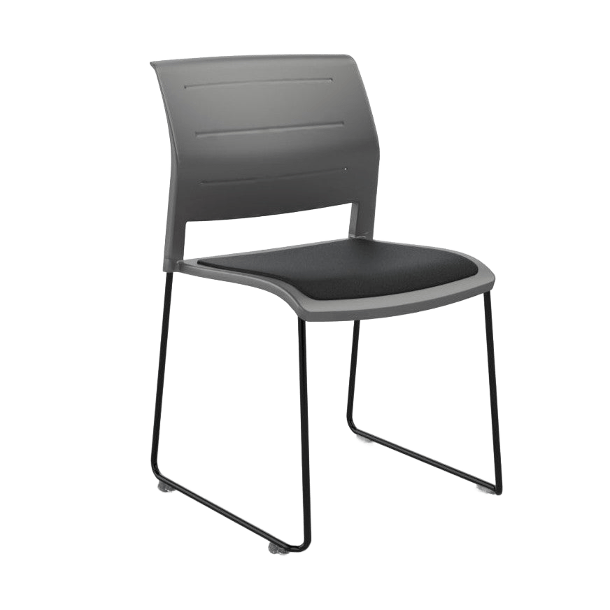 Game Chair Grey Shell with Upholstered Seat and Moulded Plastic Back Sled Base Black Black - Office Furniture Company