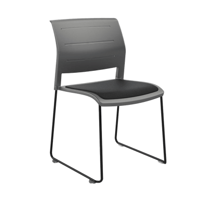 Game Chair Grey Shell with Upholstered Seat and Moulded Plastic Back Sled Base Black Black - Office Furniture Company