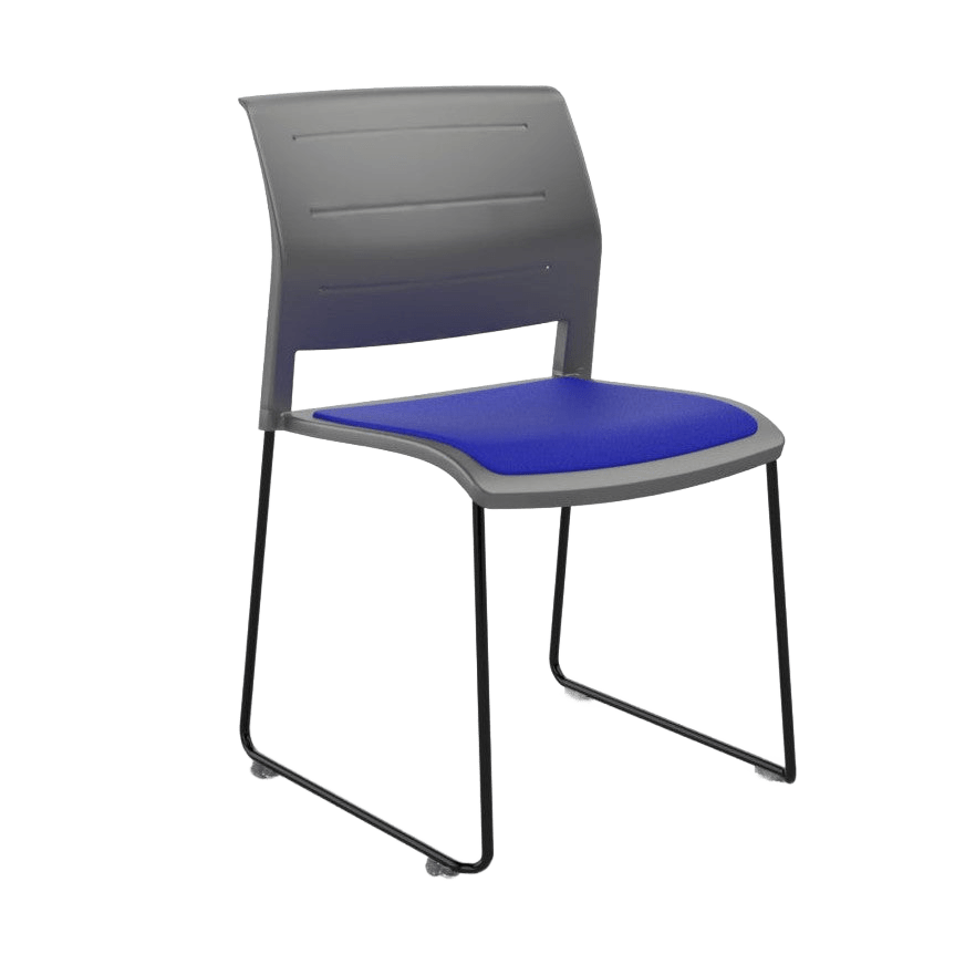Game Chair Grey Shell with Upholstered Seat and Moulded Plastic Back Sled Base Black Blue - Office Furniture Company