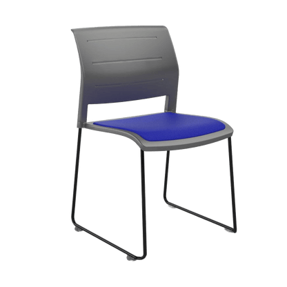 Game Chair Grey Shell with Upholstered Seat and Moulded Plastic Back Sled Base Black Blue - Office Furniture Company