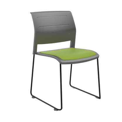 Game Chair Grey Shell with Upholstered Seat and Moulded Plastic Back Sled Base Black Green - Office Furniture Company