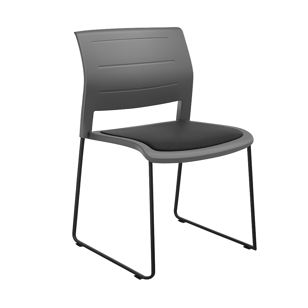 Game Chair Grey Shell with Upholstered Seat and Moulded Plastic Back Sled Base Black Grey - Office Furniture Company